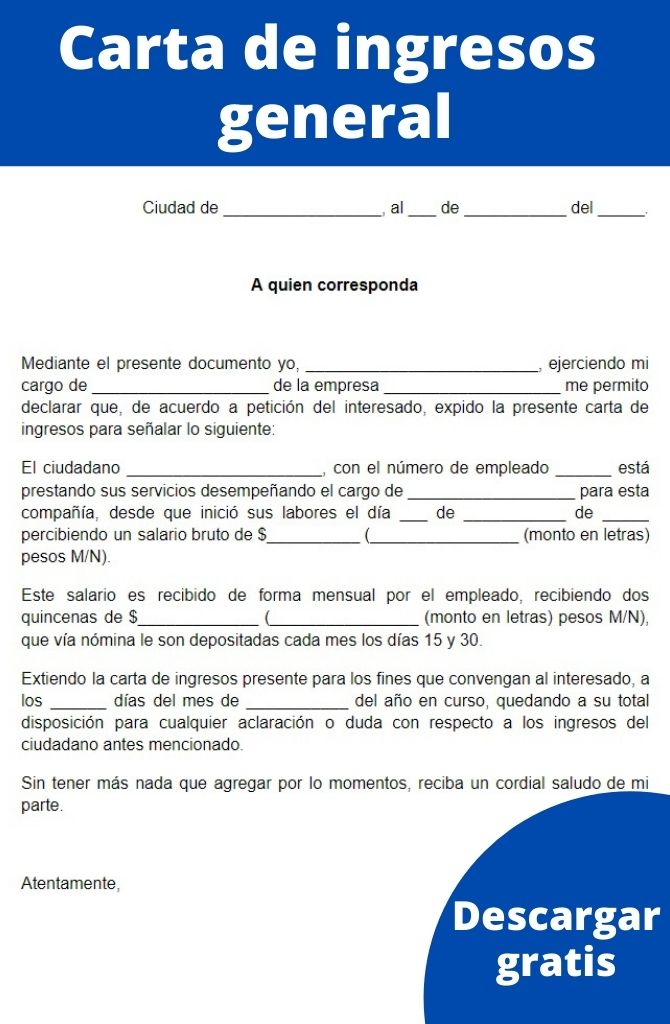 Carta De Ingresos Para Qu Sirve Ejemplo Formatos